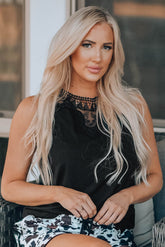 Crochet Lace Trim Spliced Tank - Shah S. Sahota